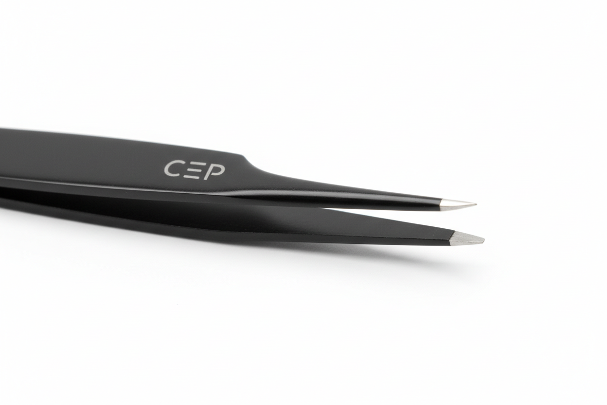 make tip of tweezer 90 degree and add logo on top that says CEP